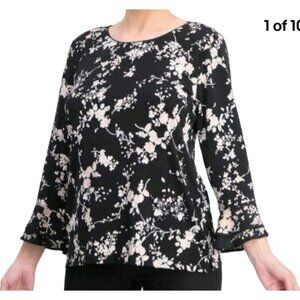 Karl Lagerfeld Paris Dark Romantic Floral Womens Size 2XL Blouse Top Bell Sleeve